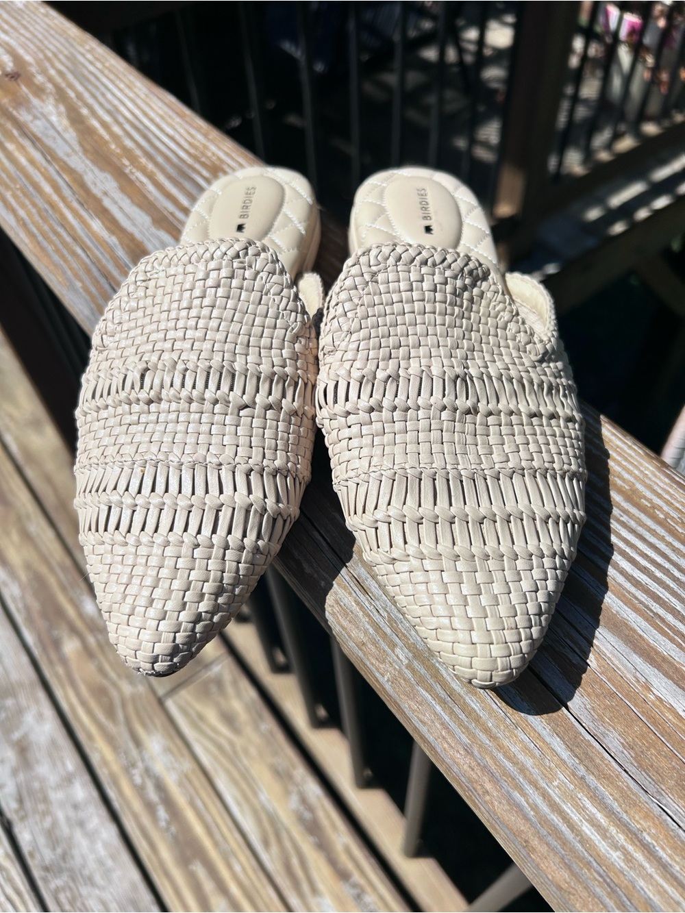 Birdies Women's The Dove Woven Slip-On Mule in Tan size 7